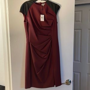 Ava & Aiden Wine colored dress with leather cap sleeves